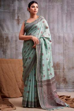 Cadet Blue Cotton Modal Silk Saree