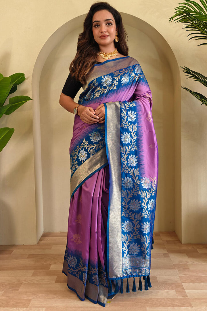 Cadillac Pink Banarasi Silk Saree with Designer Chaap Border