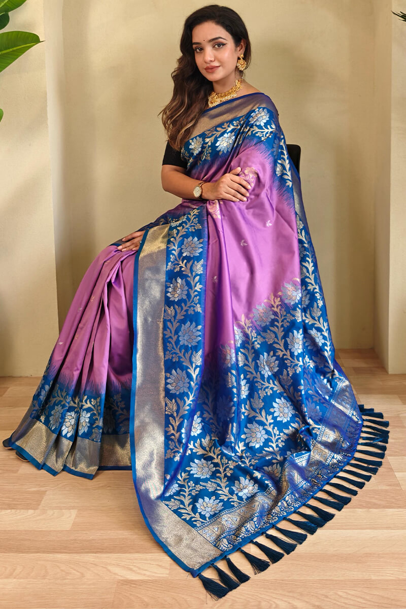 Cadillac Pink Banarasi Silk Saree with Designer Chaap Border