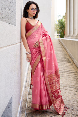 Cadillac Pink Banarasi Soft Silk Saree