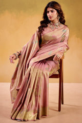 Cadillac Pink Banarasi Tissue Silk Saree