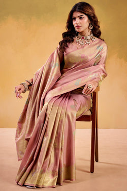 Cadillac Pink Banarasi Tissue Silk Saree