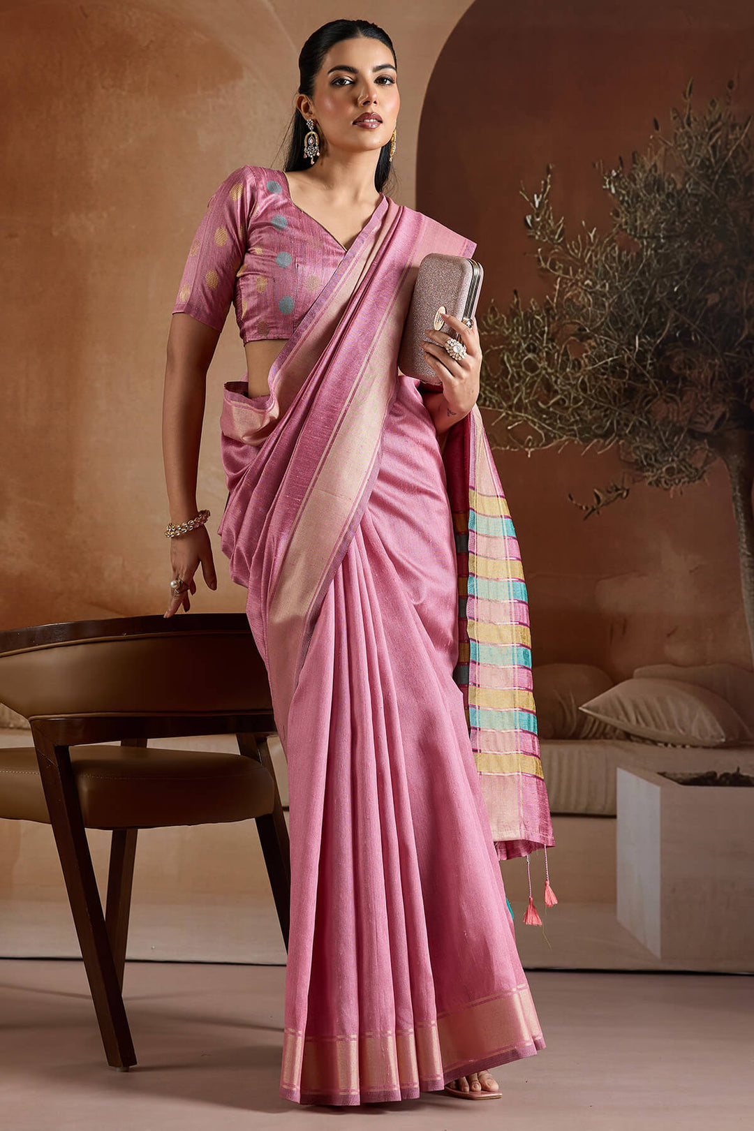 Cadillac Pink Bhagalpuri Silk Saree