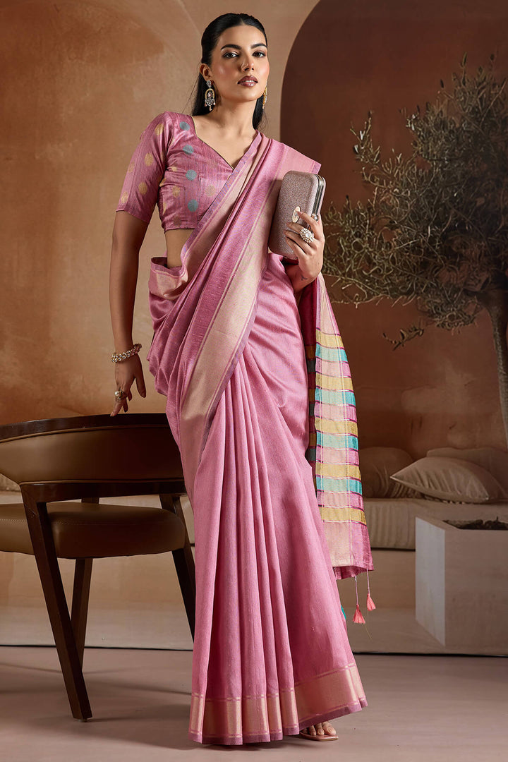 Cadillac Pink Bhagalpuri Silk Saree