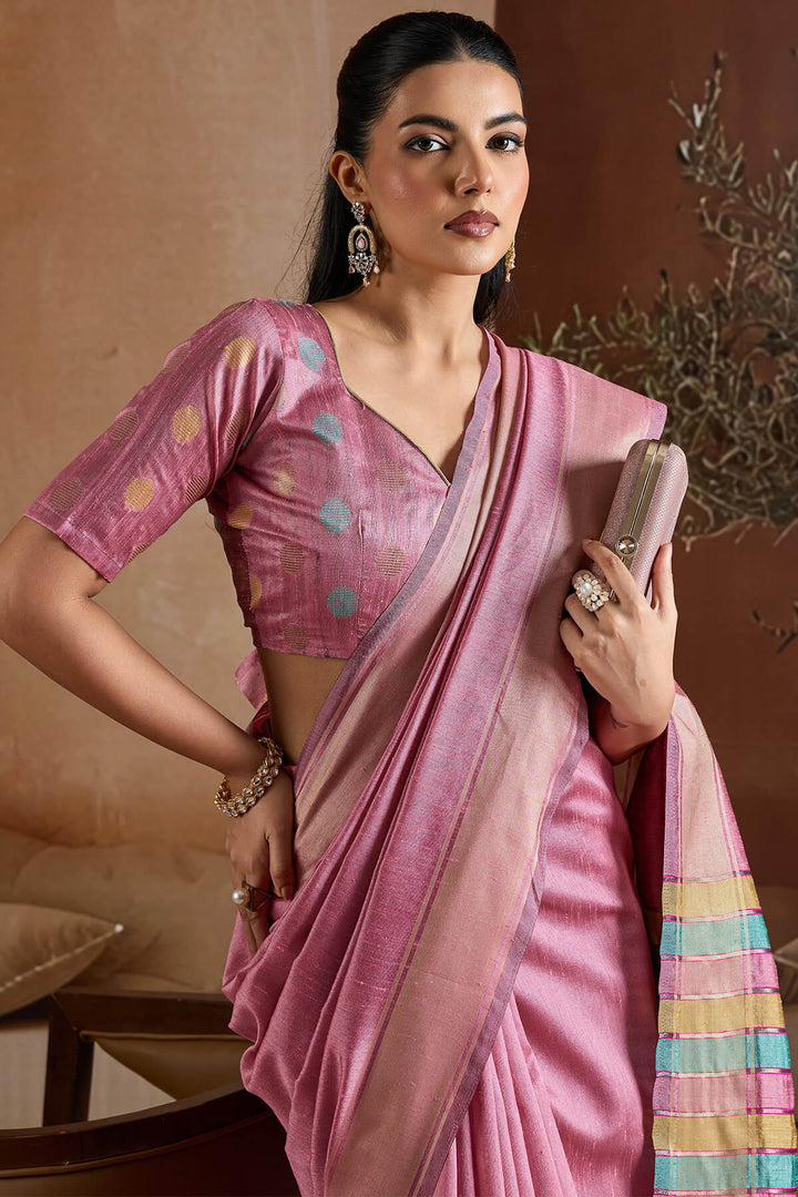 Cadillac Pink Bhagalpuri Silk Saree