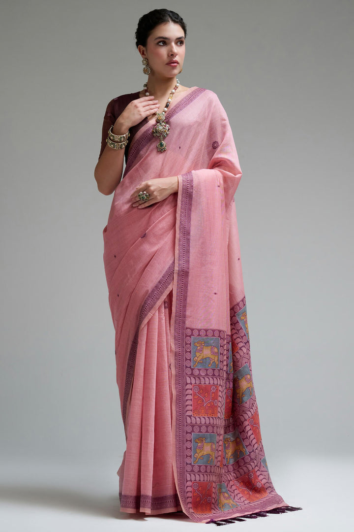 Cadillac Pink Jamdani Cotton Silk Saree