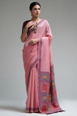 Cadillac Pink Jamdani Cotton Silk Saree