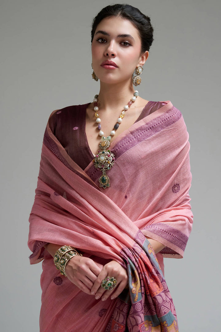 Cadillac Pink Jamdani Cotton Silk Saree