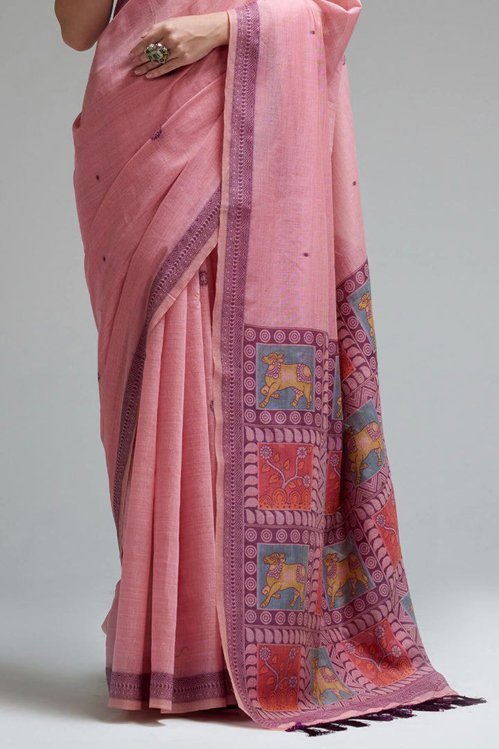 Cadillac Pink Jamdani Cotton Silk Saree