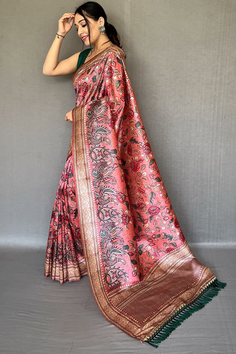 Cadillac Pink Kalamkari Printed Soft Silk Saree