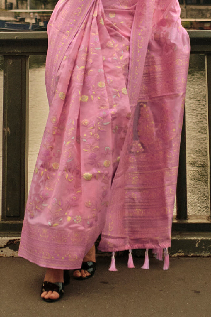 Cadillac Pink Kashmiri Modal Organza Silk Saree