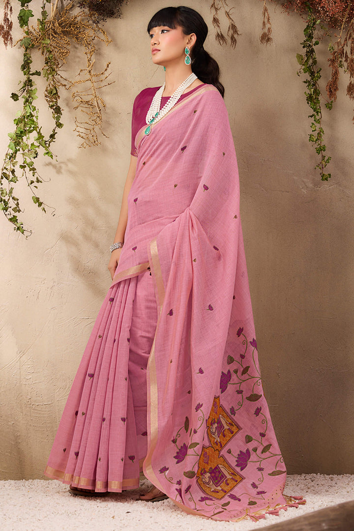 Cadillac Pink Munga Cotton Silk Saree