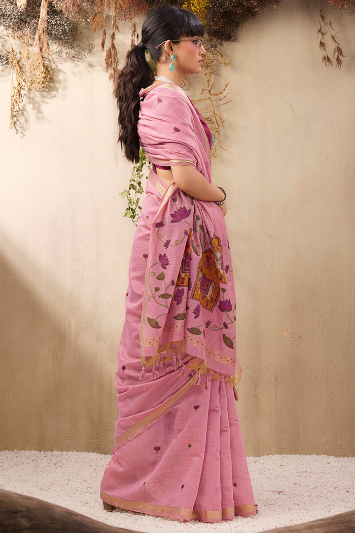 Cadillac Pink Munga Cotton Silk Saree