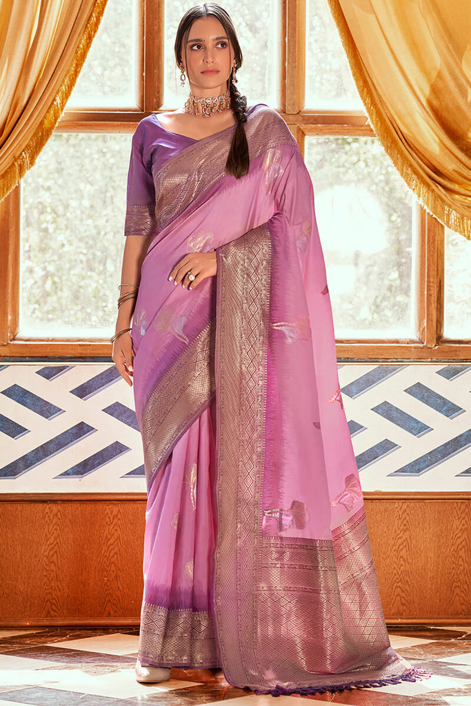 Cadillac Pink Soft Banarasi Silk Saree