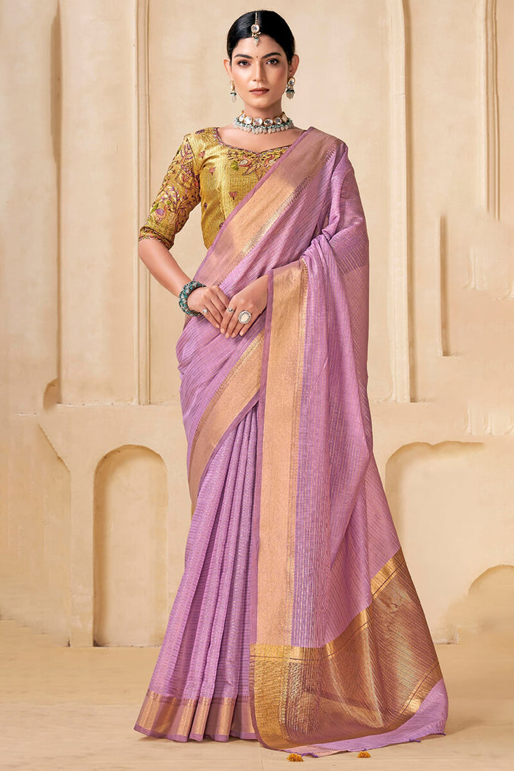 Cadillac Pink Viscose Spun Saree with Embroidery Blouse Piece