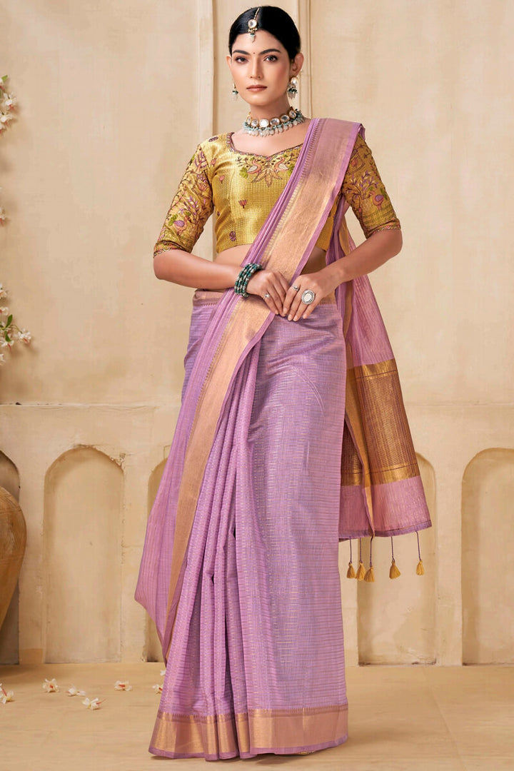 Cadillac Pink Viscose Spun Saree with Embroidery Blouse Piece