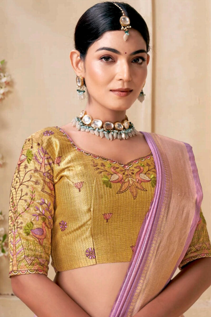 Cadillac Pink Viscose Spun Saree with Embroidery Blouse Piece