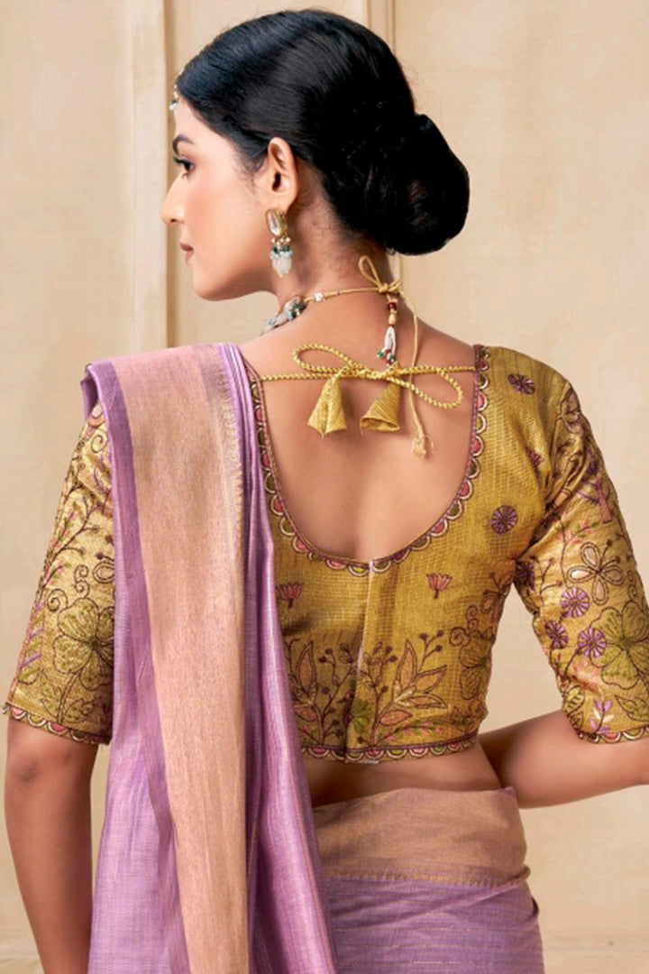 Cadillac Pink Viscose Spun Saree with Embroidery Blouse Piece