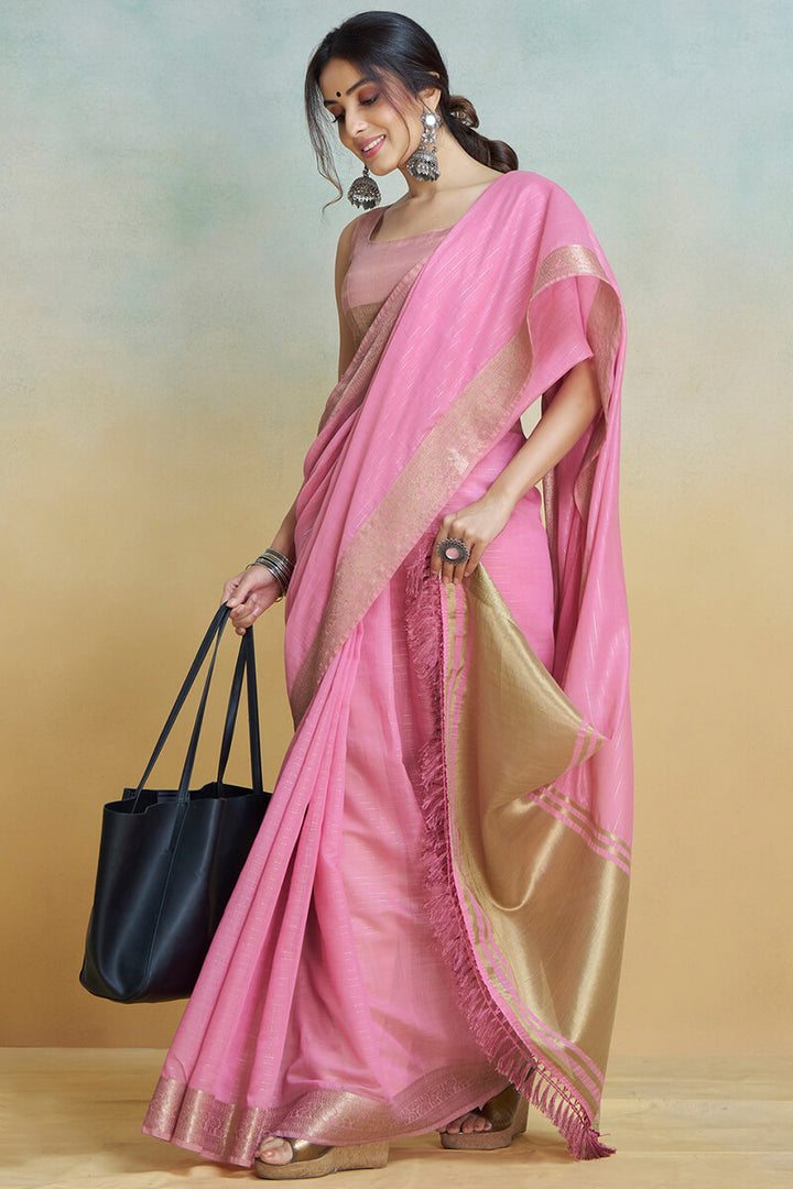 Cadillac Pink Zari Woven Khadi Silk Saree