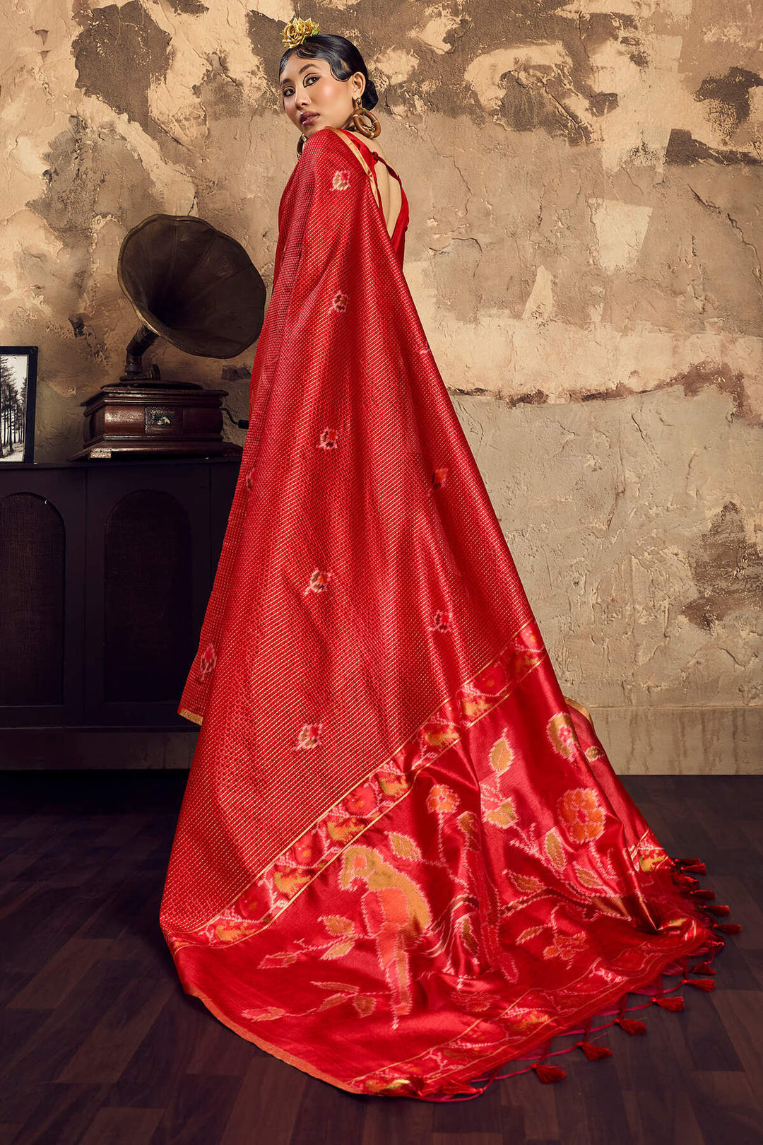 Cadmium Red Banarasi Handloom silk saree