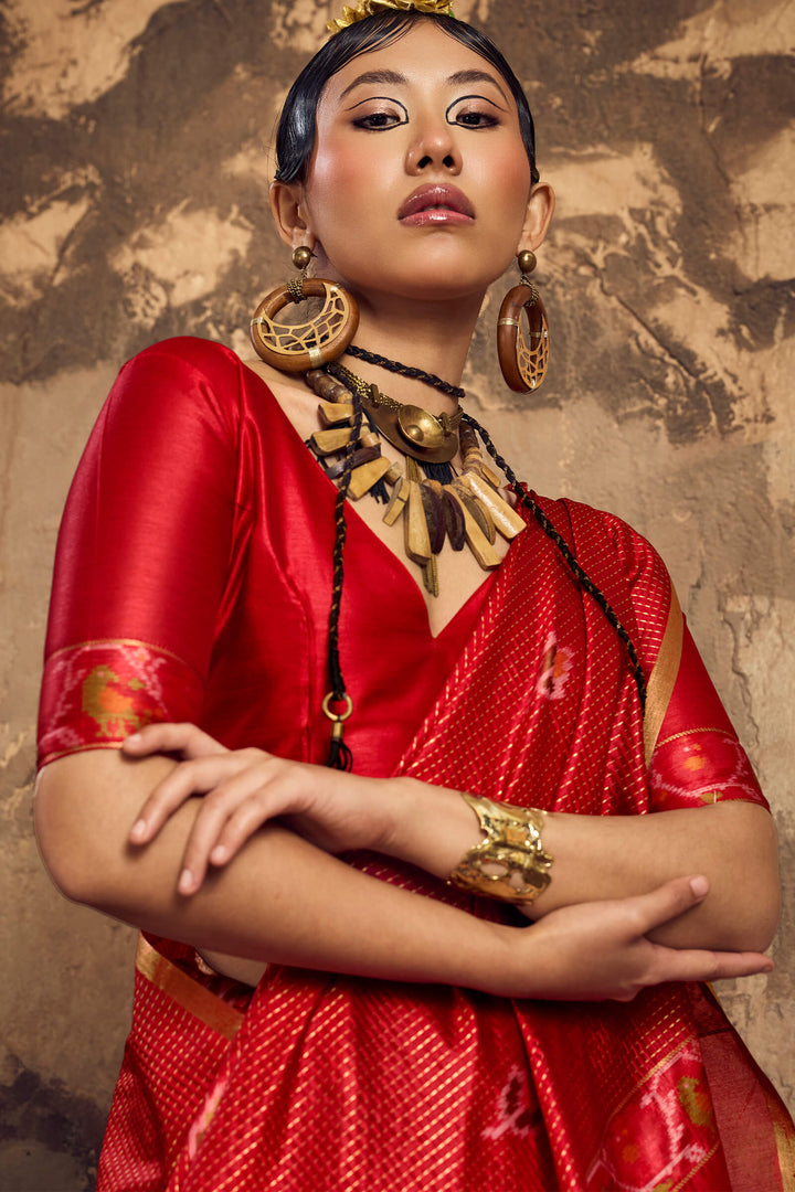 Cadmium Red Banarasi Handloom silk saree
