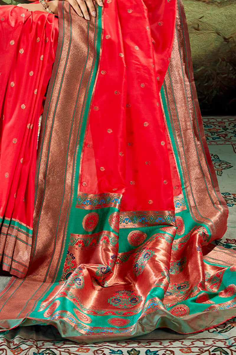 Cadmium Red Paithani Silk Saree