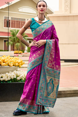 Camelot Purple Soft Banarasi Silk Saree