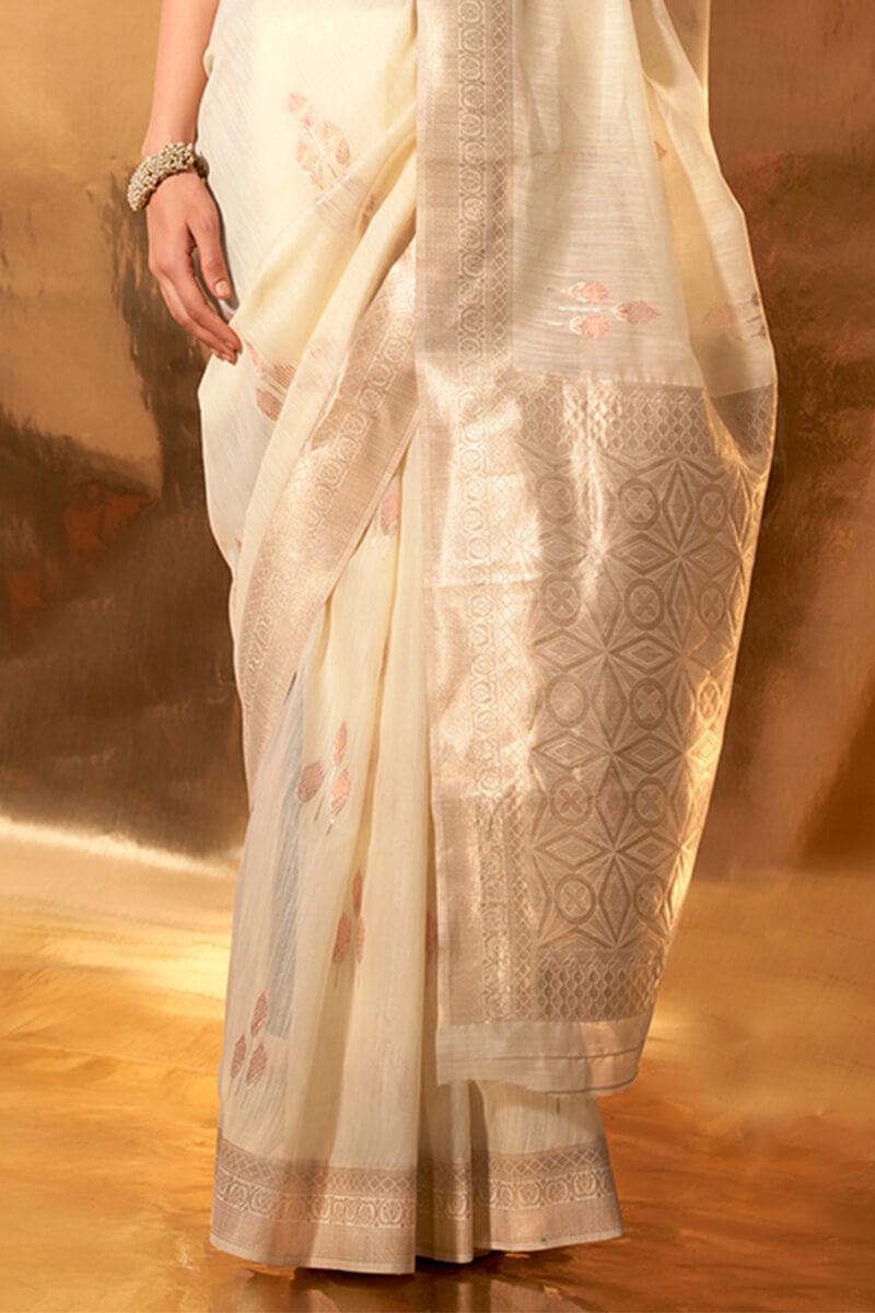 Cameo Beige Linen Silk Saree