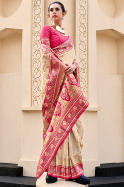 Cameo Beige Soft Banarasi Silk Saree