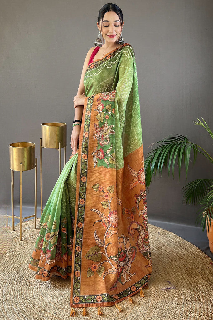 Camo Green Printed Cotton Silk Saree