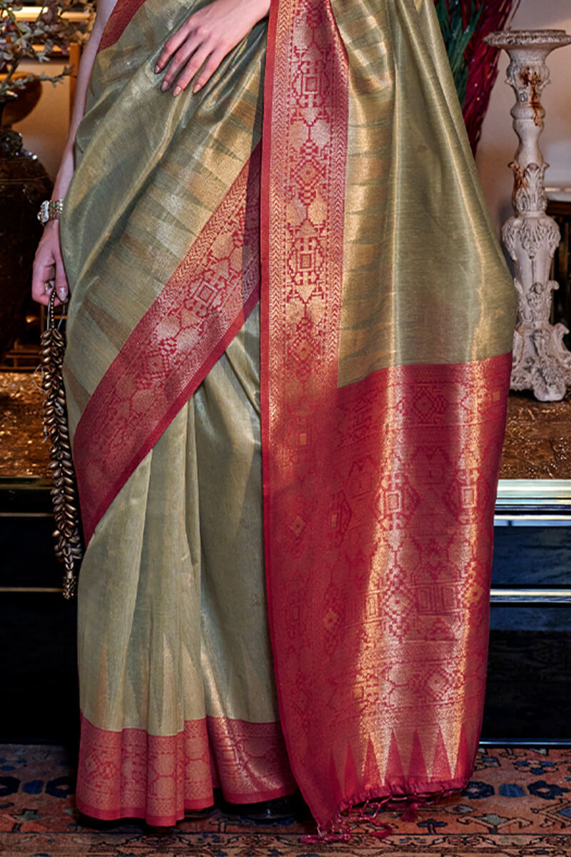 Camouflage Green Banarasi Tissue Silk Saree