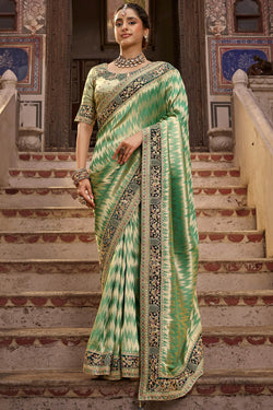 Camouflage Green Hand Work Viscose Saree with Stiched Blouse