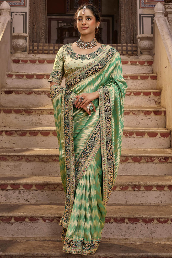 Camouflage Green Hand Work Viscose Saree with Stiched Blouse