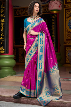 Candy Pink Zari Woven Soft Banarasi Silk Saree