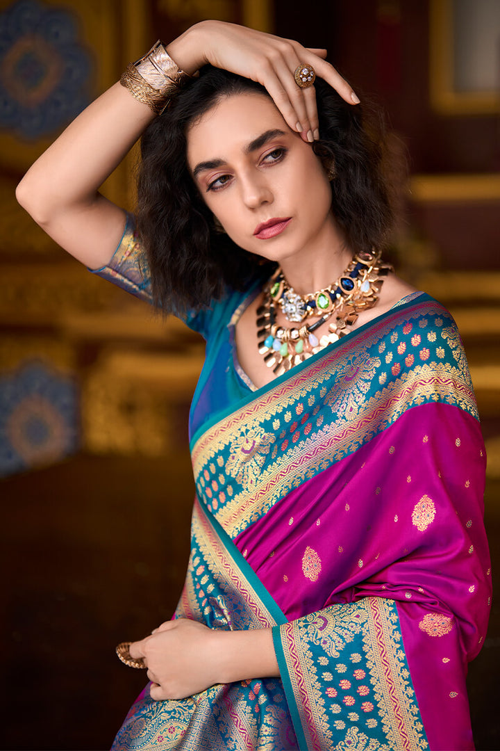 Candy Pink Zari Woven Soft Banarasi Silk Saree