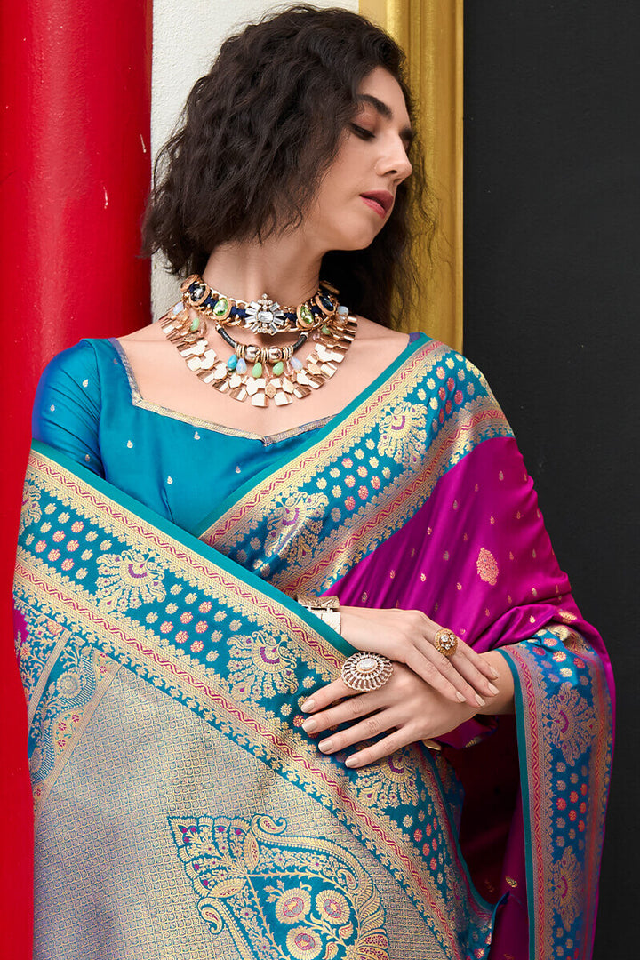 Candy Pink Zari Woven Soft Banarasi Silk Saree