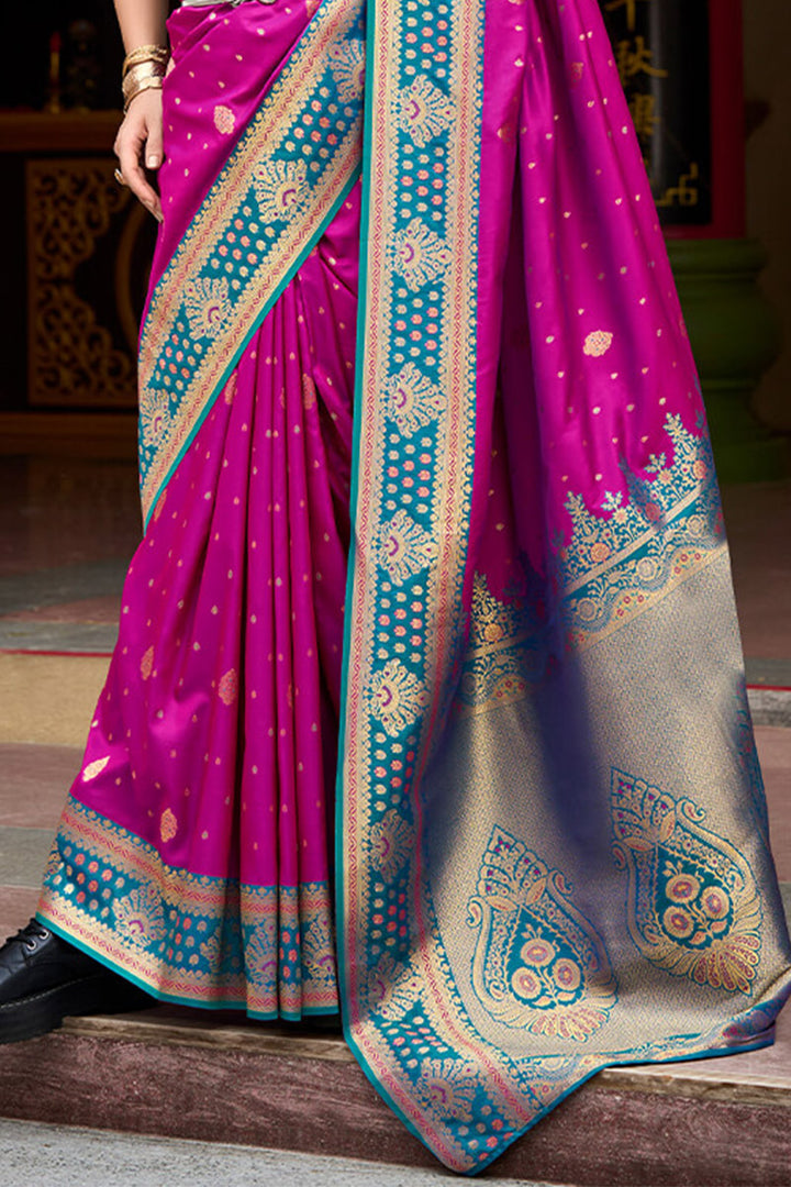 Candy Pink Zari Woven Soft Banarasi Silk Saree