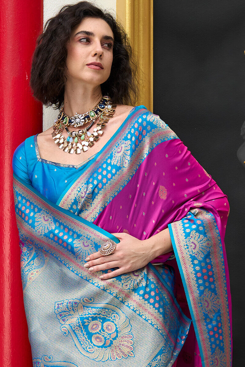 Candy Pink Zari Woven Soft Banarasi Silk Saree