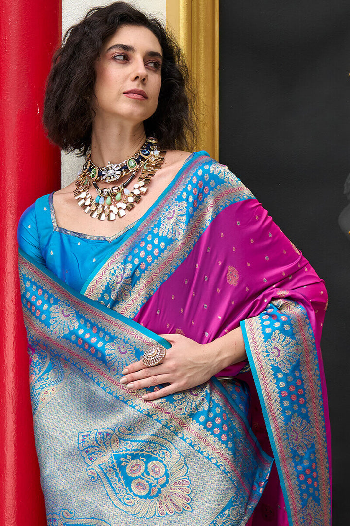 Candy Pink Zari Woven Soft Banarasi Silk Saree