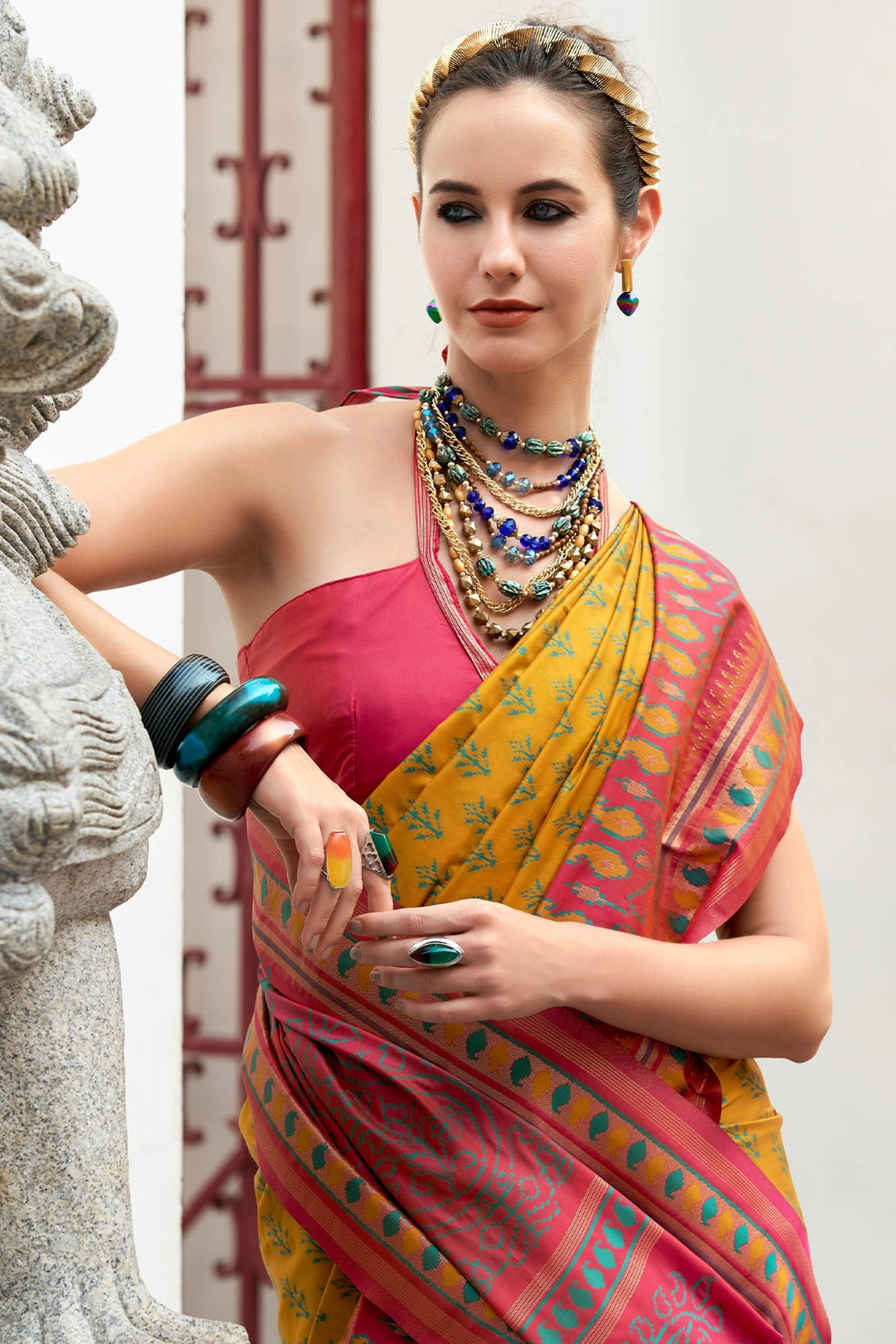 Cantaloupe Yellow Soft Ikkat Silk Saree