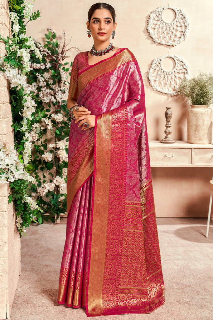 Cardinal Pink Zari Woven Kanjivaram Silk Saree