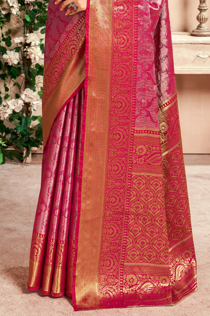 Cardinal Pink Zari Woven Kanjivaram Silk Saree