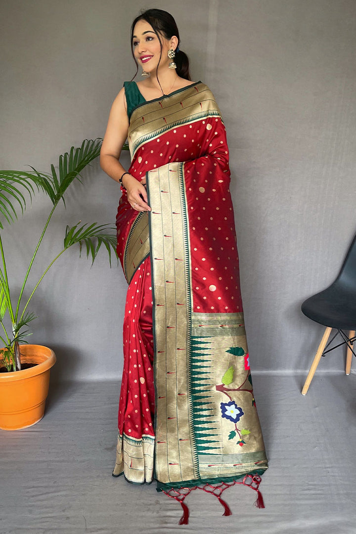 Cardinal Red Paithani Silk Saree