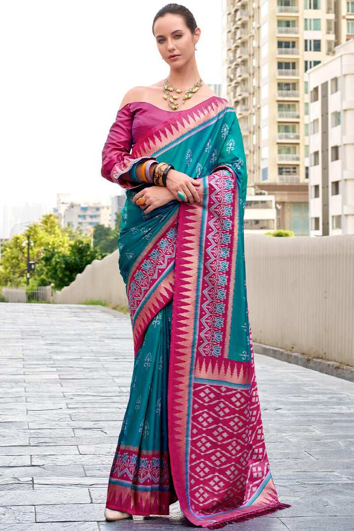 Caribbean Blue Soft Banarasi Silk Saree