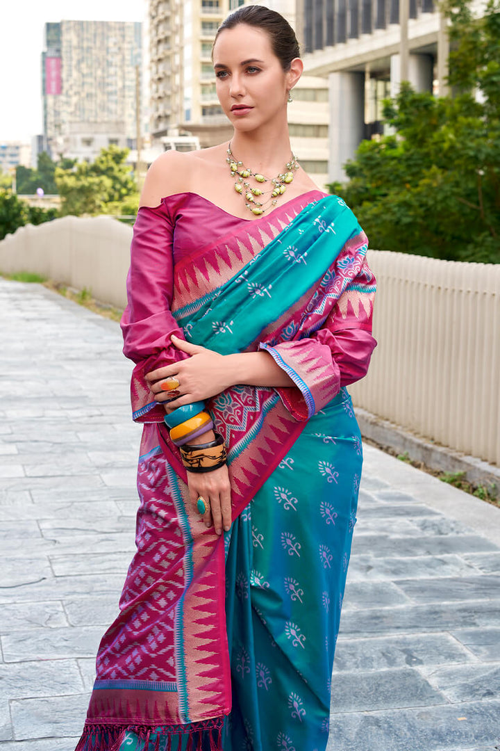 Caribbean Blue Soft Banarasi Silk Saree