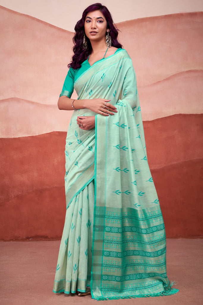 Caribbean Green Modal Cotton Silk Saree