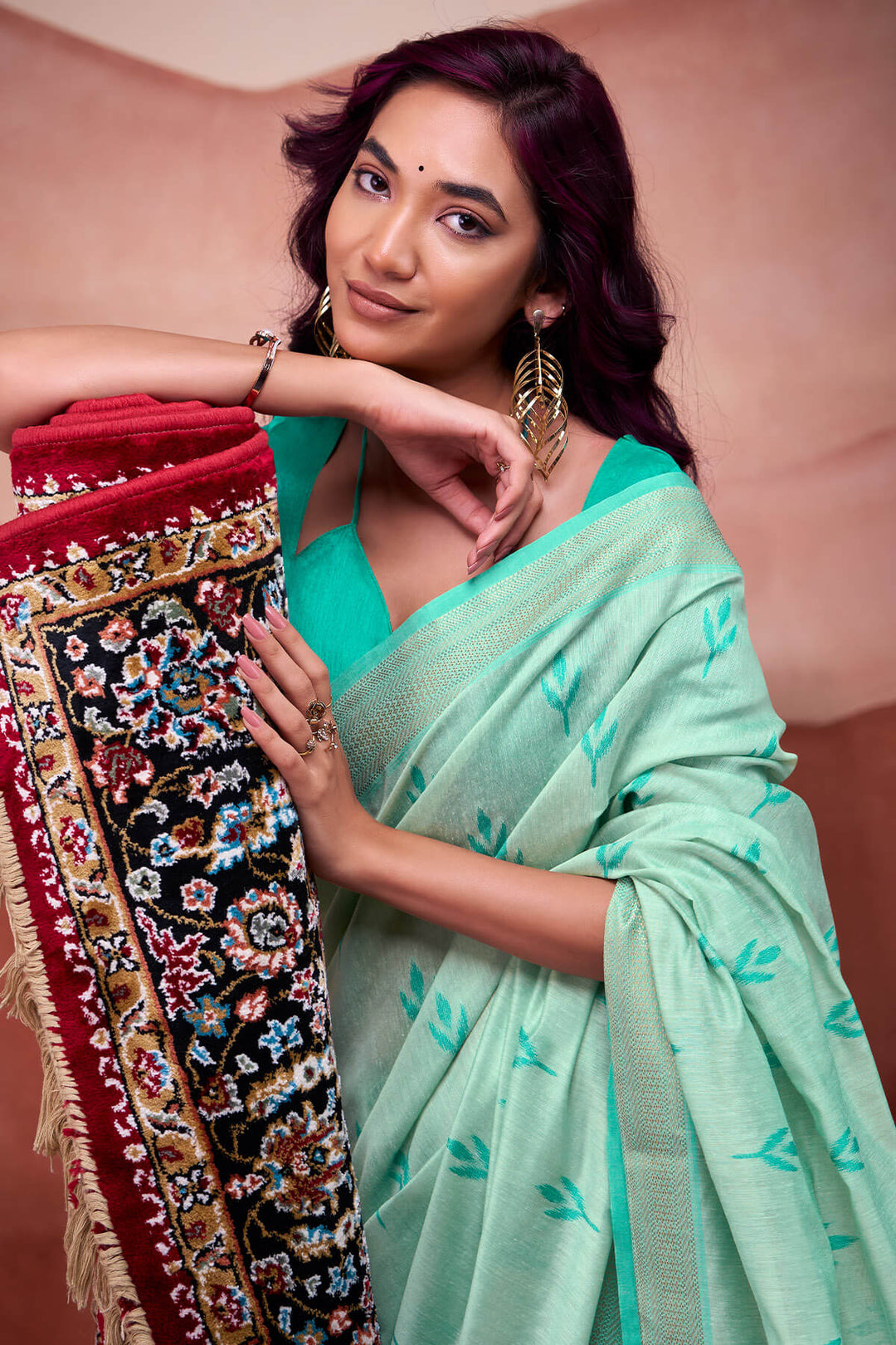Caribbean Green Modal Cotton Silk Saree