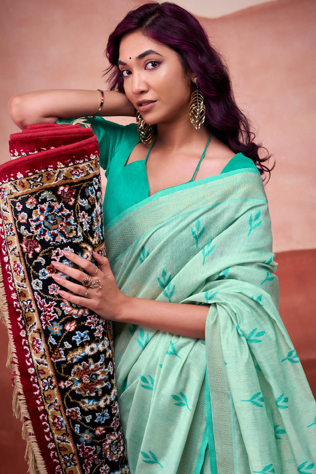 Caribbean Green Modal Cotton Silk Saree