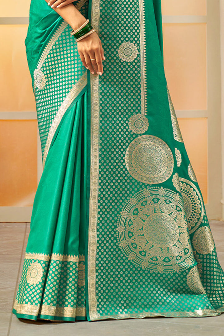 Caribbean Green Zari Woven Banarasi Silk Saree