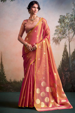 Carmine Pink Banarasi Tissue Silk Saree